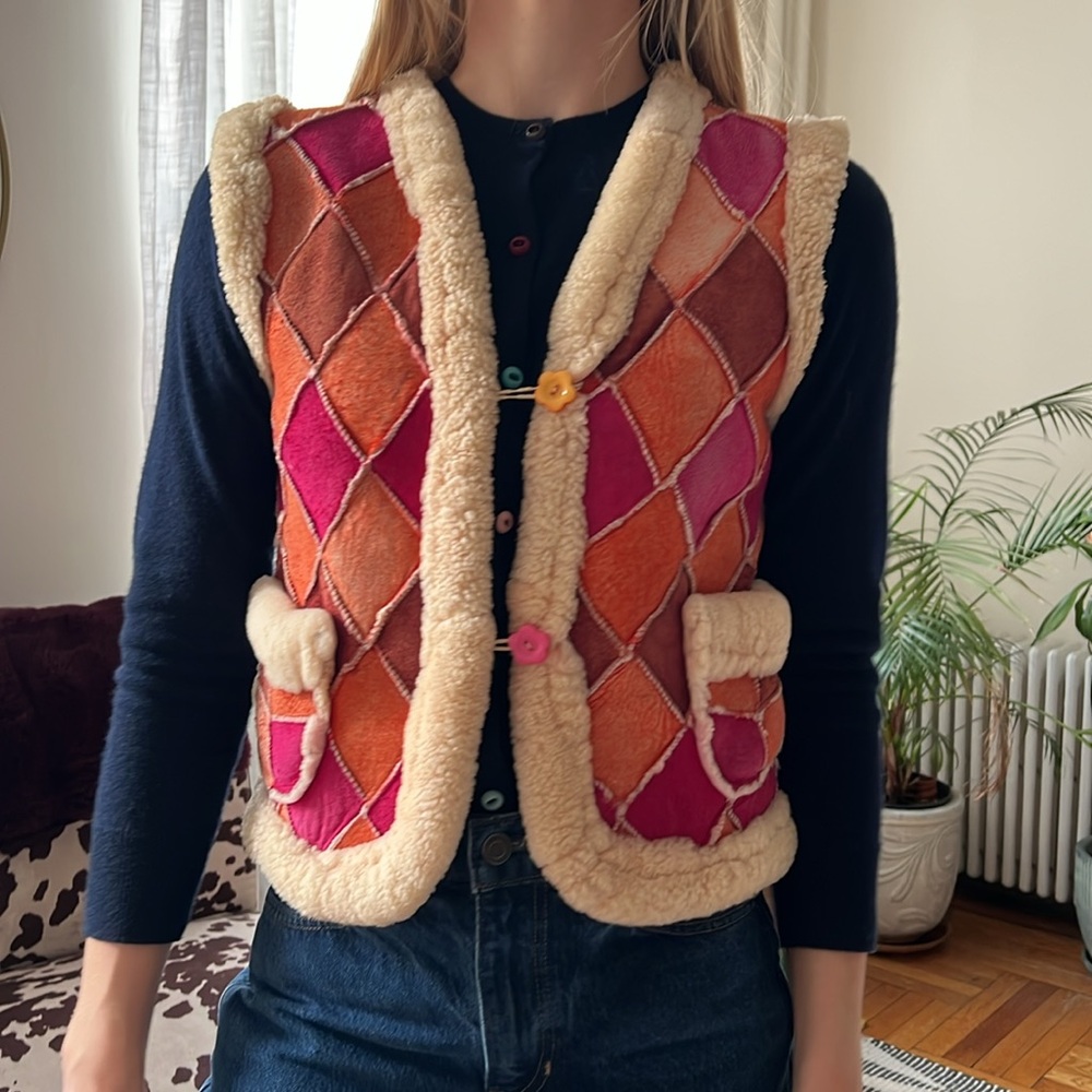 Vintage 70s Patchwork Shearling Vest - image 3